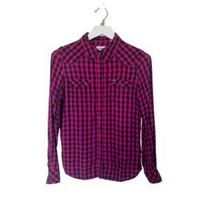 Wrangler Pink & Black Plaid Button-Up Long Sleeve Shirt